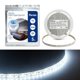 Cветодиодная LED лента Feron LS612, 120SMD(2835)/м 9.6Вт/м 5м IP20 12V 6500К