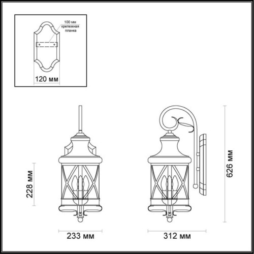 4045/3W NATURE ODL18 751 черный/зол.патина Уличный настенный светильник IP44 E14 3*60W 220V SATION Odeon Light