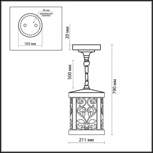 2286/1 NATURE ODL12 659 патина коричневый Уличный светильник-подвес IP44 E27 100W 220V LAGRA Odeon Light