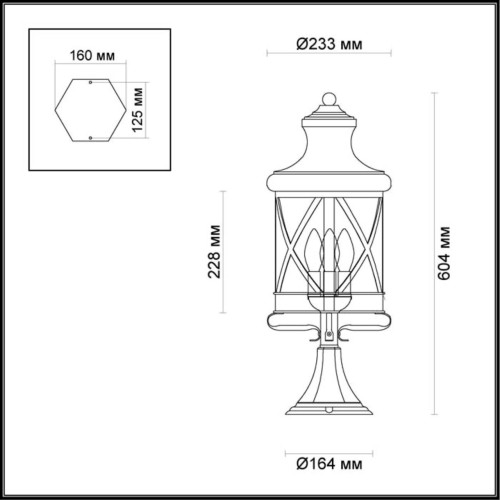 4045/3B NATURE ODL18 751 черный/зол.патина Уличный светильник на столб IP44 E14 3*60W 220V SATION Odeon Light