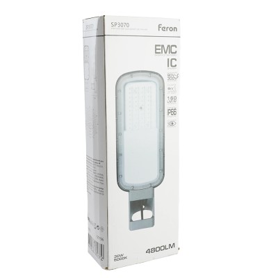 Светодиодный уличный консольный светильник Feron SP3070 30W 5000K 90-300V, серый 51796