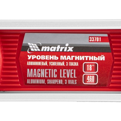 Уровень магнитный, 460 мм, 3 глазка Matrix Уровень магнитный, 460 мм, 3 глазка Matrix