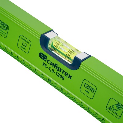 Уровень алюминиевый УС-1, 0-1200, фрезерованный, 3 глазка, рукоятки, 1200 мм Сибртех