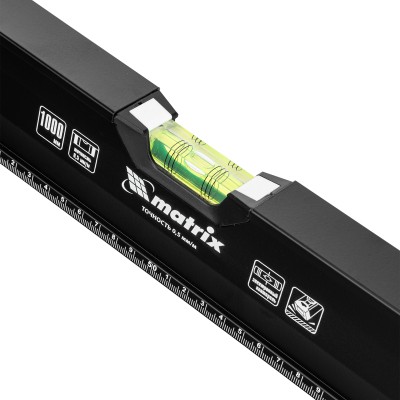 Уровень алюминиевый, усиленный, фрезерованный, 3 глазка, двухкомпонентные рукоятки, 1000 мм Matrix