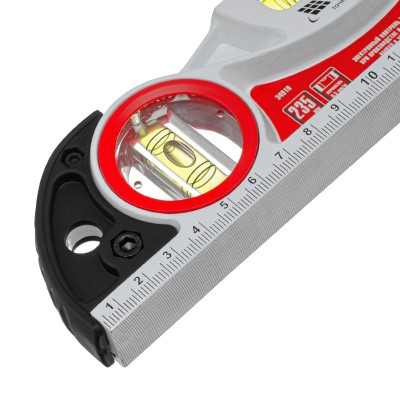 Уровень алюминиевый литой, фрезерованный, 3 глазка, две ударные площадки, 235 мм Matrix