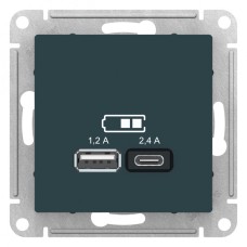 ATLASDESIGN USB РОЗЕТКА А+С, 5В/2,4 А, 2х5В/1,2 А, механизм, ИЗУМРУД