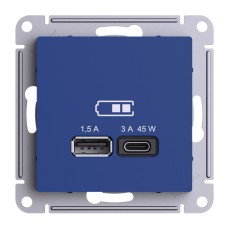 ATLASDESIGN USB РОЗЕТКА A + тип-C 45Вт высокоскор.заряд. QC,PD, механизм,АКВАМАР