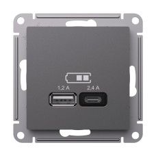 ATLASDESIGN USB РОЗЕТКА A+С, 5В/2,4А, 2х5В/1,2А, механизм, БАЗАЛЬТ