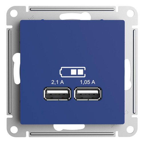 ATLASDESIGN USB РОЗЕТКА A+A, 5В/2,1 А, 2х5В/1,05 А, механизм, АКВАМАРИН