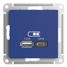 ATLASDESIGN USB РОЗЕТКА A+С, 5В/2,4А, 2х5В/1,2А, механизм, АКВАМАРИН