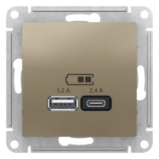 ATLASDESIGN USB РОЗЕТКА А+С, 5В/2,4А, 2х5В/1,2А, механизм, ШАМПАНЬ