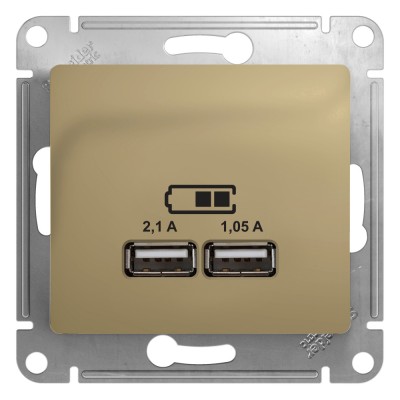 GLOSSA USB РОЗЕТКА A+A, 5В/2,1А, 2х5В/1,05А, механизм, ТИТАН