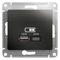 GLOSSA USB РОЗЕТКА А+С, 5В/2,4А, 2х5В/1,2А, механизм, АНТРАЦИТ GLOSSA USB РОЗЕТКА А+С, 5В/2,4А, 2х5В/1,2А, механизм, АНТРАЦИТ