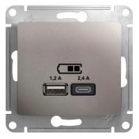 GLOSSA USB РОЗЕТКА А+С, 5В/2,4А, 2х5В/1,2А, механизм, ПЛАТИНА