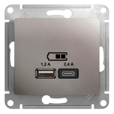 GLOSSA USB РОЗЕТКА А+С, 5В/2,4А, 2х5В/1,2А, механизм, ПЛАТИНА