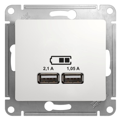 GLOSSA USB РОЗЕТКА A+A, 5В/2,1А, 2х5В/1,05А, механизм, БЕЛЫЙ