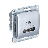 GLOSSA USB РОЗЕТКА A + тип-C 45Вт высокоскор.заряд. QC, PD, механизм, АЛЮМИНИЙ