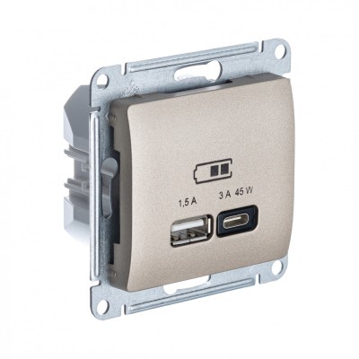 GLOSSA USB РОЗЕТКА A + тип-C 45Вт высокоскор.заряд. QC, PD, механизм, ТИТАН