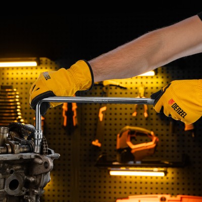 Вороток Г-образный, 375*100 мм, квадрат 1/2", CrV, матовый хром Denzel