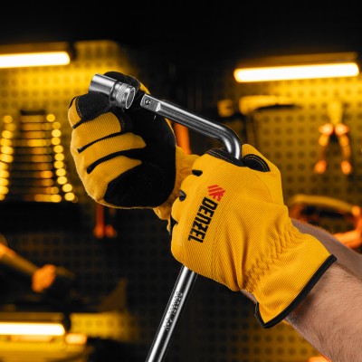 Вороток Г-образный, 375*100 мм, квадрат 1/2", CrV, матовый хром Denzel