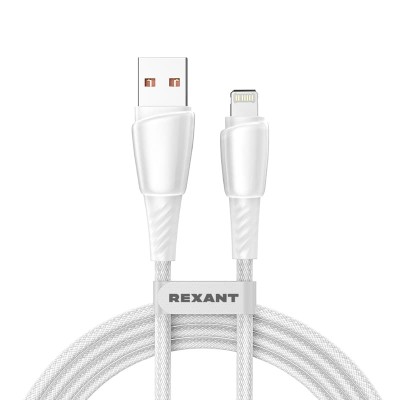 Кабель USB-A – Lightning, 2,4А, 1м, в белой нейлоновой оплетке REXANT Кабель USB-A – Lightning, 2,4А, 1м, в белой нейлоновой оплетке REXANT