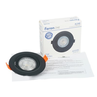 Светодиодный светильник Feron.ONE AL540 встраиваемый 7W 4000K черный "круг"