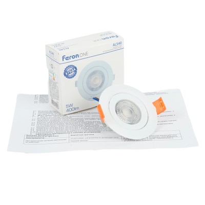 Светодиодный светильник Feron.ONE AL540 встраиваемый 5W 4000K белый "круг"