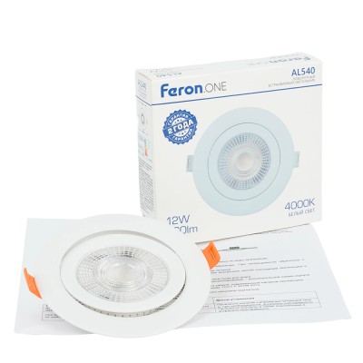 Светодиодный светильник Feron.ONE AL540 встраиваемый 12W 4000K белый "круг"