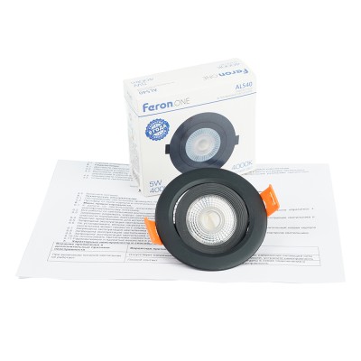 Светодиодный светильник Feron.ONE AL540 встраиваемый 5W 4000K черный "круг"