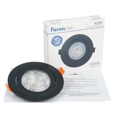 Светодиодный светильник Feron.ONE AL540 встраиваемый 12W 4000K черный "круг"