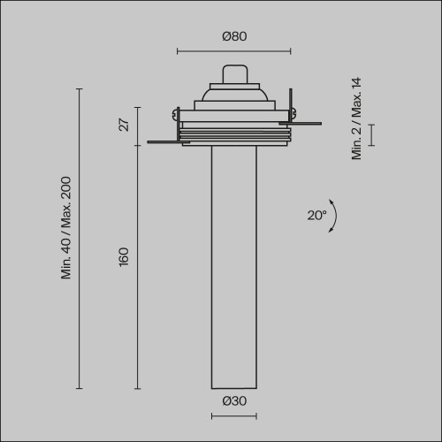 Встраиваемый светильник Technical C140TRS-L200-7W3K-W