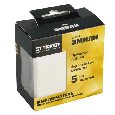 Выключатель 1-клавишный самовозвратный (механизм), STEKKER, 250В, 10А, серия Эмили, RSW10-5112-01, белый фарфор, soft touch 50324