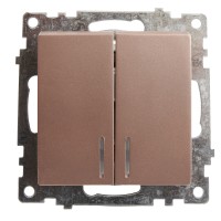 Выключатель 2-клавишный c индикатором (механизм), STEKKER GLS10-7102-02, 250В, 10А, серия Катрин, шампань 39593 Выключатель 2-клавишный c индикатором (механизм), STEKKER GLS10-7102-02, 250В, 10А, серия Катрин, шампань 39593