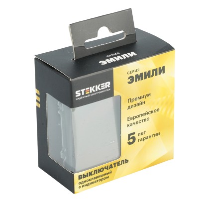 Выключатель 1-клавишный c индикатором (механизм), STEKKER, 250В, 10А, серия Эмили, RSW10-5101-09, антрацит, soft touch 49915