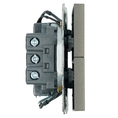 Выключатель 2-клавишный c индикатором (механизм), STEKKER, 250В, 10А, серия Эмили, RSW10-5102-09, антрацит, soft touch 49916